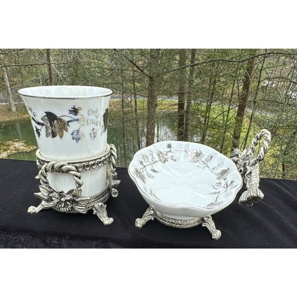 Vintage Stylebuilt Silver Tumbler And Soap Dish Set Ivy Leaves Pattern Heavy!! - Picture 7 of 12